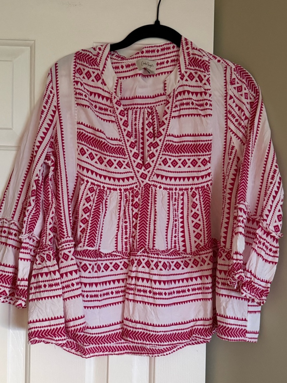 Bohemian Chic Flowy Peasant Striped Print 3/4 Sleeve Blouse Lightweight Medium
